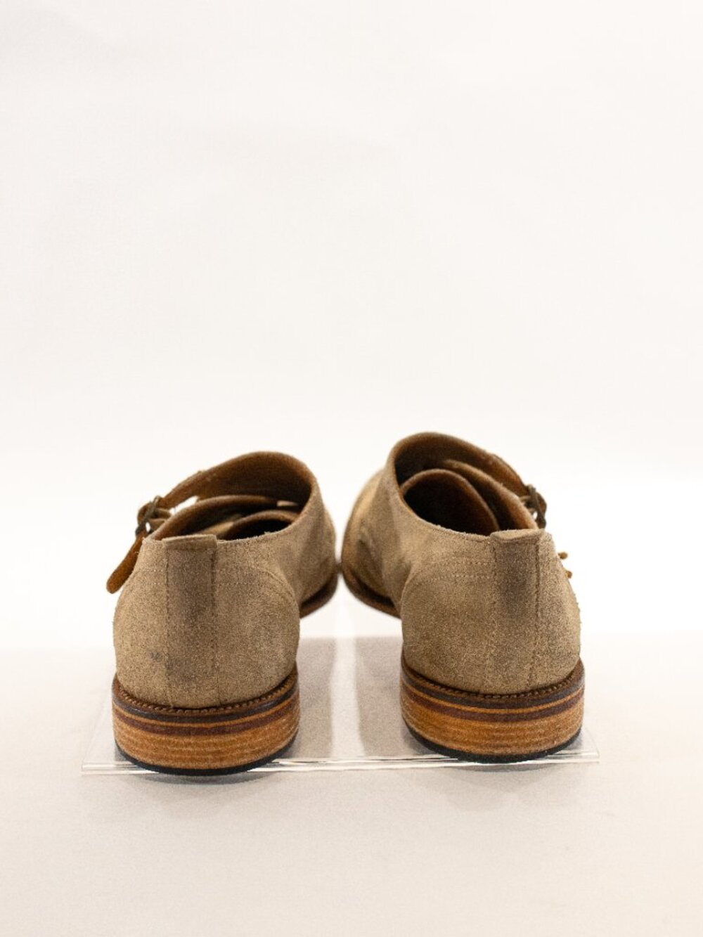 Beige Suede Double Monk Strap Loafers - Picture 3 of 4